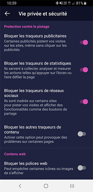 Firefox focus - gestion de la vie privée Firefox focus - gestion de la vie privée